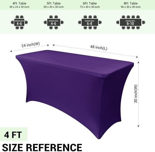 Obstal 4ft Stretch Spandex Table Cover, 2 Pack, Dark Purple - Image 4