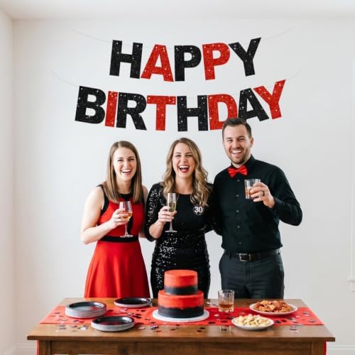 BEISHIDA Pre-Strung Black Red Happy Birthday Banner Party Sign Decoration - Image 4