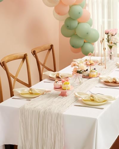 Pureegg 2 Pack Cheesecloth Table Runner 120 Inch Ivory - Image 6