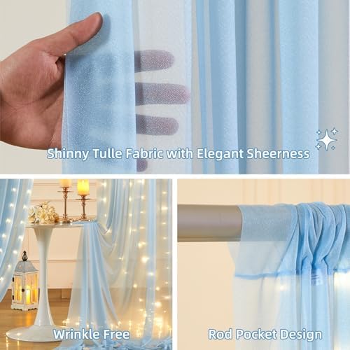 Wish Care 20x10FT Blue Wrinkle Free Backdrop Curtains with Lights String for Parties - Photo Curtain Backdrop with Lights for Wedding Decorations, Bridal Baby Shower Birthday Party Photography - Image 3