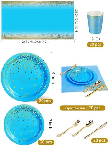 Nkaiso 141Pcs Blue Gold Paper Plates and Napkins Party Supplies-20 Guests - Image 3