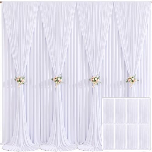 8 Panels White Backdrop Curtain for Parties Wedding Wrinkle Free White Photo Curtains Backdrops Drapes Fabric Decoration for Baby Shower Birthday Party 40ft(W) x 10ft(H) by Tao-GePartyDecorations