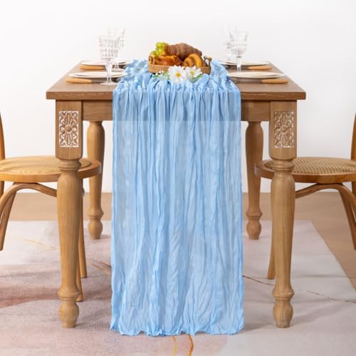 Light Blue Cheesecloth Table Runner Baby Shower Gender Reveal Decor, 2 Pack - Image 5