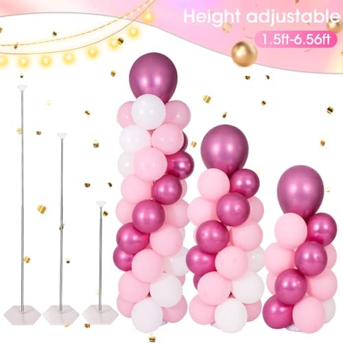 Balloon Column Stand with 101 Balloons, Balloon Column Kit Set of 2, Metal Balloon Tower Stand with Base for Floor, Height Adjustable from 1.57 to 7 Ft, For Party Decorations - Image 4
