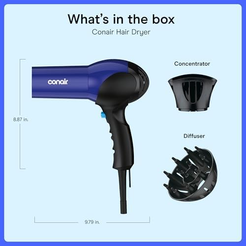 Conair Lightweight Hair Dryer, 1875W, Diffuser & Concentrator Attachments - Image 7