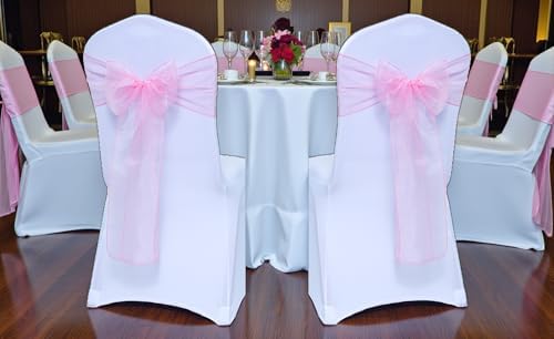 MDS Pack of 250 Organza Chair Sashes for Wedding & Event Décor – Blush Pink - Image 2