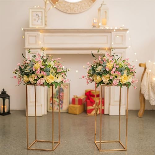 Sziqiqi Gold Centerpieces Geometric Column Flower Stand with Plate, 2Pcs - Image 3