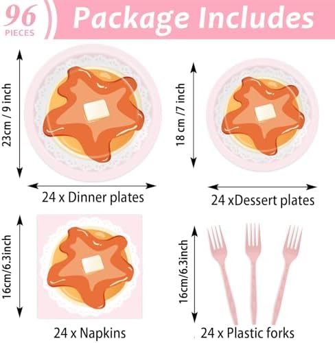96Pcs Pancakes and Pajamas Paper Plates and Napkins Pajama Brunch Birthday Party Decoration Girls Pink Night Sleepover Dessert Plates Spa Party Cake Tableware Set for 24 Guests Slumber Party Supplies - Image 2