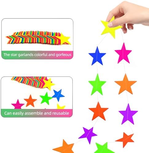 120feet UV Star Paper Neon Garland Neon Streamers Black Light Neon Decorations for Dark Glow Party UV Reactive Neon Party Favors Glow in The Dark Party Supplies for Party Wedding Birthday Banners - Image 6