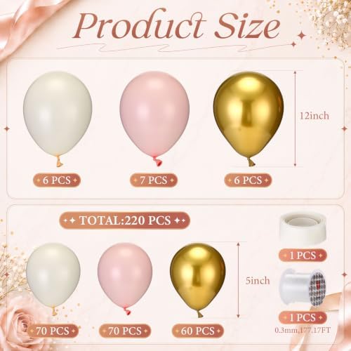Thenshop Pink and Gold 220 Pcs Balloons with String Party Decorations - Image 3