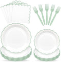 96 Pcs Sage Green and White Paper Plates and Napkins Set Include 9'' White Dinner Plates with Sage Green Scalloped Rim, 7'' Dessert Plates, Napkins & Forks for Baby Shower Wedding Birthday by Unknown