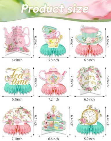 Tea Party Decorations, 9 Pcs Tea Party Table Decorations for Girls - Image 4