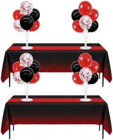 TONIFUL 4 Set Black Red Balloon Stand Centerpieces with Tablecloth by TONIFUL