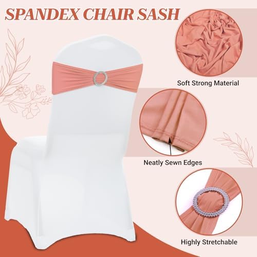 MDS Pack of 50 Spandex Chair Sashes for Wedding Party & Event – Coral Peach - Image 3