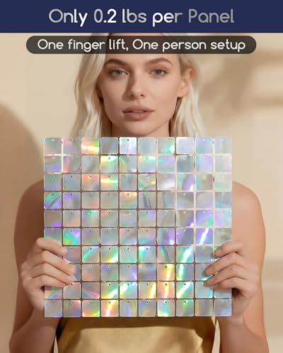 COKAOBE LiteGrid Series Shimmer Wall Backdrop - 24Pcs Iridescent Silver - Image 3