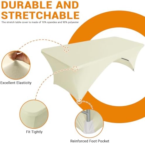 Eurmax USA 2-Pack Spandex Table Cover 8 ft. Fitted 30+ Colors Polyester Tablecloth Stretch Spandex Table Cover-Table Toppers,8 FT Table Cover Open Back (Ivory) - Image 4