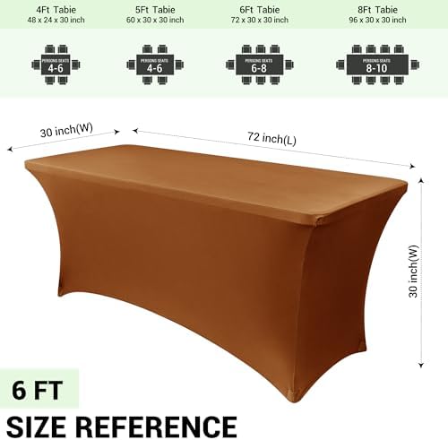 Obstal 6ft Stretch Spandex Table Cover for Standard Folding Tables - Universal Rectangular Fitted Tablecloth Protector for Wedding, Banquet and Party, 72L x 30W x 30H Inches, Light Coffee, 2pc - Image 4