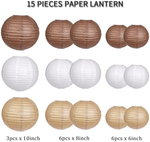 Round Hanging Paper Lanterns Brown Party Decorations 15pcs - Image 2