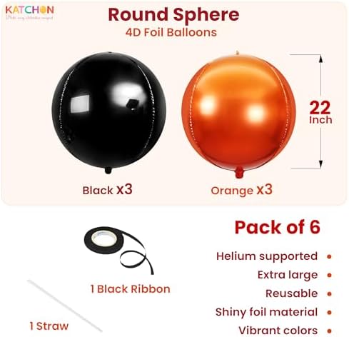 KatchOn Metallic Orange and Black Balloons - 22 Inch, Pack of 6 - Image 2