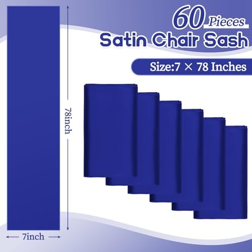 fani 60 PCS Satin Chair Sashes, 7x78 Inch, Royal Blue - Image 2