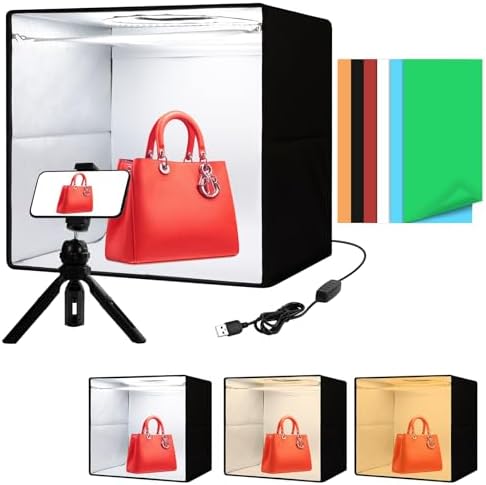 Light Box with Tripod, 12/16/20/24/32 Inch Lightbox with CRI>95 120 White Warm LED Light Beads. Portable Photo Light Box with 6 Colors PVC Backdrops. Dimmable Shooting Tent Kit for Studio Photography by Unknown