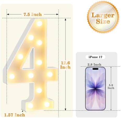 12.6 Inch Marquee Light Up Numbers 4 for Party Decorations - Image 2