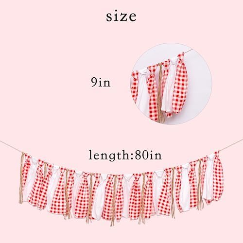 Red White Gingham Fabric Garland Banner BBQ Picnic Pizza Banner - Image 2