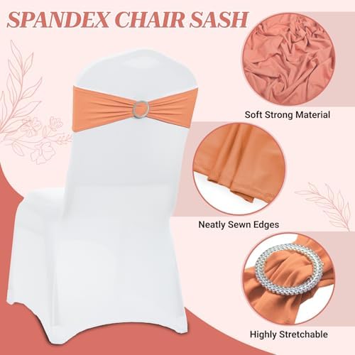 MDS Pack of 75 Spandex Chair Sashes for Wedding Party & Event – Peach - Image 3