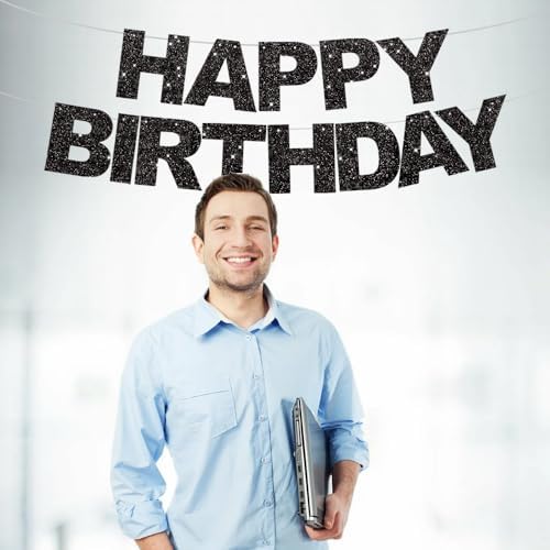 BEISHIDA Pre-Strung Glitter Black Happy Birthday Banner Party Sign Decor - Image 5