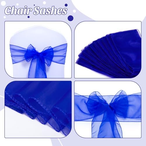 MDS Pack of 250 PCS Organza Chair Sashes Bows for Wedding Reception Event Banquets Chair Decoration, Restaurant Dinning Chair Cover Wider Sash Ribbon Tie Back Bulk Party Supplies - Royal Blue - Image 4