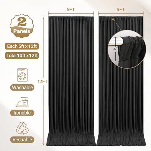 10x12ft Black Backdrop Curtain Panels for Parties - Wrinkle Free Polyester Photo Curtain Backdrop Wedding Back Drop Fabric Drapes for Party Decorations Background for Photography - Image 6