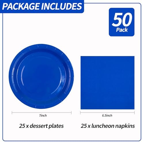 Blue 7Inch Paper Plates and Napkins Party Supplies, 50PCS - Image 3