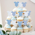 Blue Gingham Baby Shower Bodysuit Cupcake Topper,Blue Gingham Cake Topper by TUTOTU