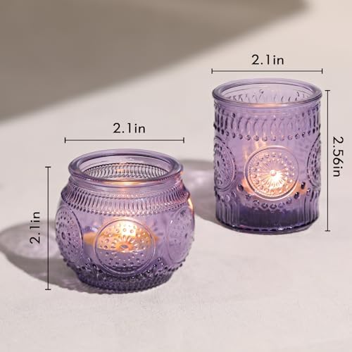 30pcs Assorted Purple Votive Candle Holders for Wedding Decorations, Boho Glass TeaLight Candle Holder, Wedding Table Centerpieces, Bridal Shower Decorations, Retro Purple Party Decor, Party Favors - Image 2