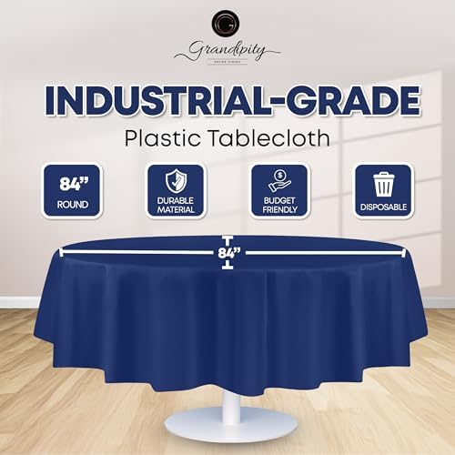 Grandipity Plastic Table Cloth Disposable 12 Pack 84" Round Navy - Image 2