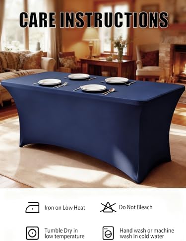 6FT Blue Table Cloth - 6 Pack Fitted Stretch Rectangle Spandex Tablecloth, Washable Table Cover for Party, Picnic, Wedding, Banquet, Birthday and Festival(30" x 72") - Image 6