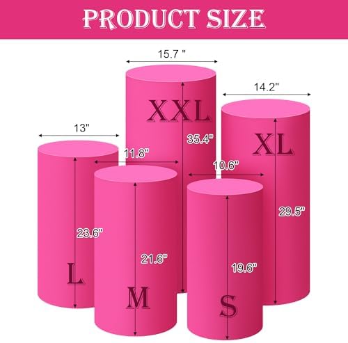 SaitiMade Set of 5 - Fuchsia Cylinder Pedestal Stand Covers - Image 2