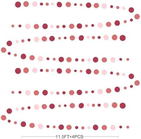 Burgundy Dusty Pink Decorations Circle Dot Garland Maroon Pink Hanging Polka Dot Streamer Banner for Wedding Birthday Bridal Shower Engagement Graduation Anniversary Garnet Party Supplies - Image 2