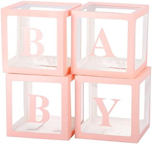 Voircoloria Baby Balloon Boxes with Letters, Pink, 4 Transparent Boxes by Voircoloria