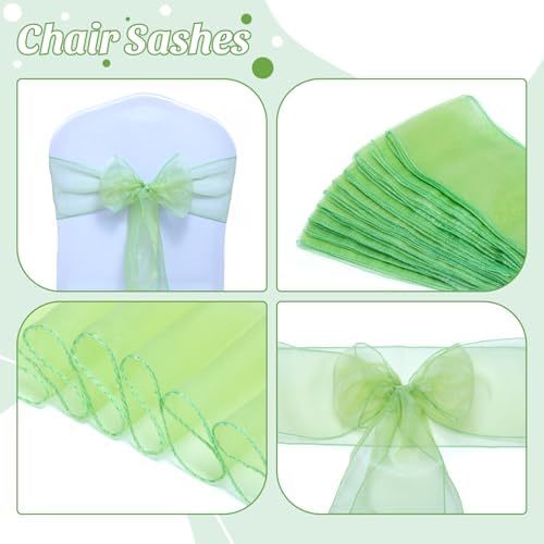 MDS Pack of 250 PCS Organza Chair Sashes Wider Dining Chair Bows Ribbon Tie Back for Wedding Party Birthday Bridal Shower Reception Event Banquet Home Chair Cover Decoration - Apple Green - Image 4
