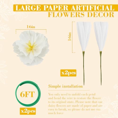 2 Pcs 5ft Large Paper White Poppy Flower Giant Artificial Poppies - Image 2