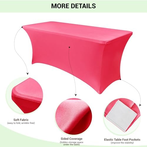 Obstal 6ft Stretch Spandex Table Cover, 2 Pack, Magenta Red - Image 3