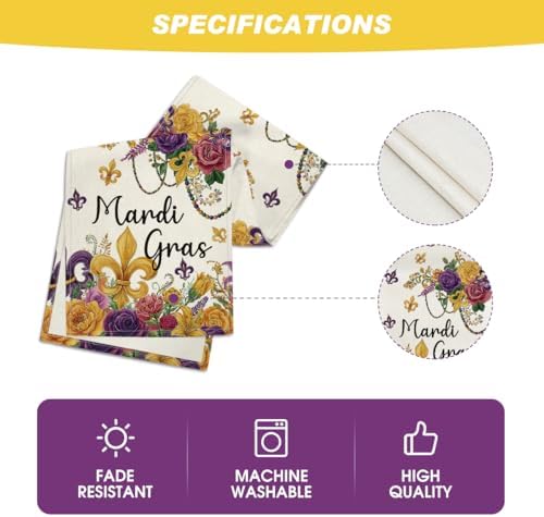 Artoid Mode Floral Bead Iris Mardi Gras Table Runner, Seasonal Carnival Kitchen Dining Table Decoration for Home Party Decor 13x72 Inch - Image 5