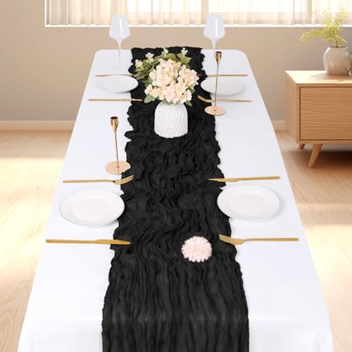 3 Pack Black Cheesecloth Table Runner, 17 x 108 inch, Semi Sheer Boho Cheese Cloth Fabric Table Runner Bulk for Wedding, Birthday, Party, Holiday, Home Decor (Black) - Image 2