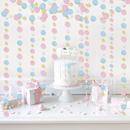 Outus 5 Pieces Pink,Blue,Gold,White Round Dots Garland Party Hanging Decor - Image 4