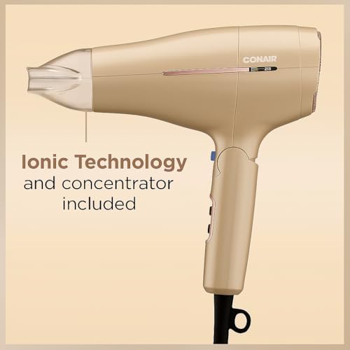 Conair 1875W Worldwide Travel Hair Dryer – Dual Voltage, Folding Handle, Ionic Technology – Champagne Compact Travel Blow Dryer for International Use - Image 2