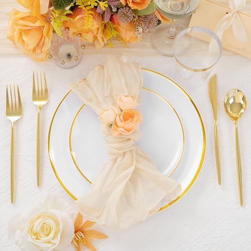 ejonirinjonir 180pcs Elegant White Plastic Plates for Wedding, Gold Trim - Image 5