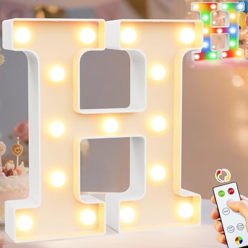 Pooqla LED Light Up Letters, Warm White and Colorful Lighted Marquee Letters with Remote, Lighted Letter for Party Birthday Decorations, Gift for Girls Boys Night Light, Wedding Home Decor, Letter H by Pooqla