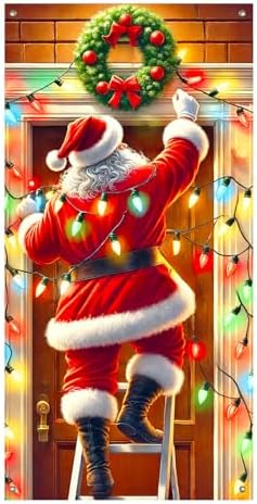 BlissYard Christmas Door Cover Santa Ladder 35x71 Inch Polyester - Image 3