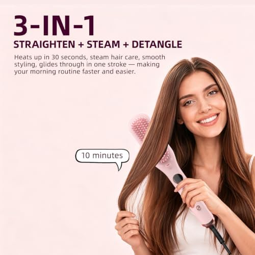 Steam Hair Straightener Brush, Straightening Brush for Curly Hair, Fast Salon Results with Less Damage, Anti-Frizz and Hair Nourishment - Image 4